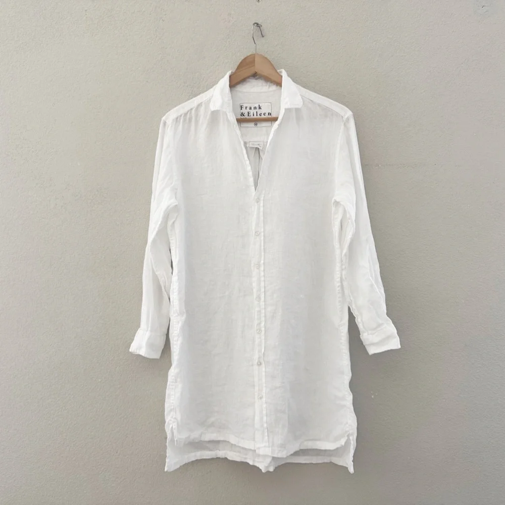 Frank and Eileen Hunter Linen Shirt Dress Med White Long Sleeve Casual Coastal - Picture 4 of 13